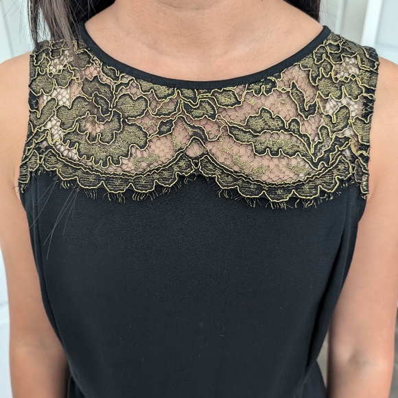 LOFT Gold Yoke Sheath Black Cocktail Dress - Picture 5 of 8